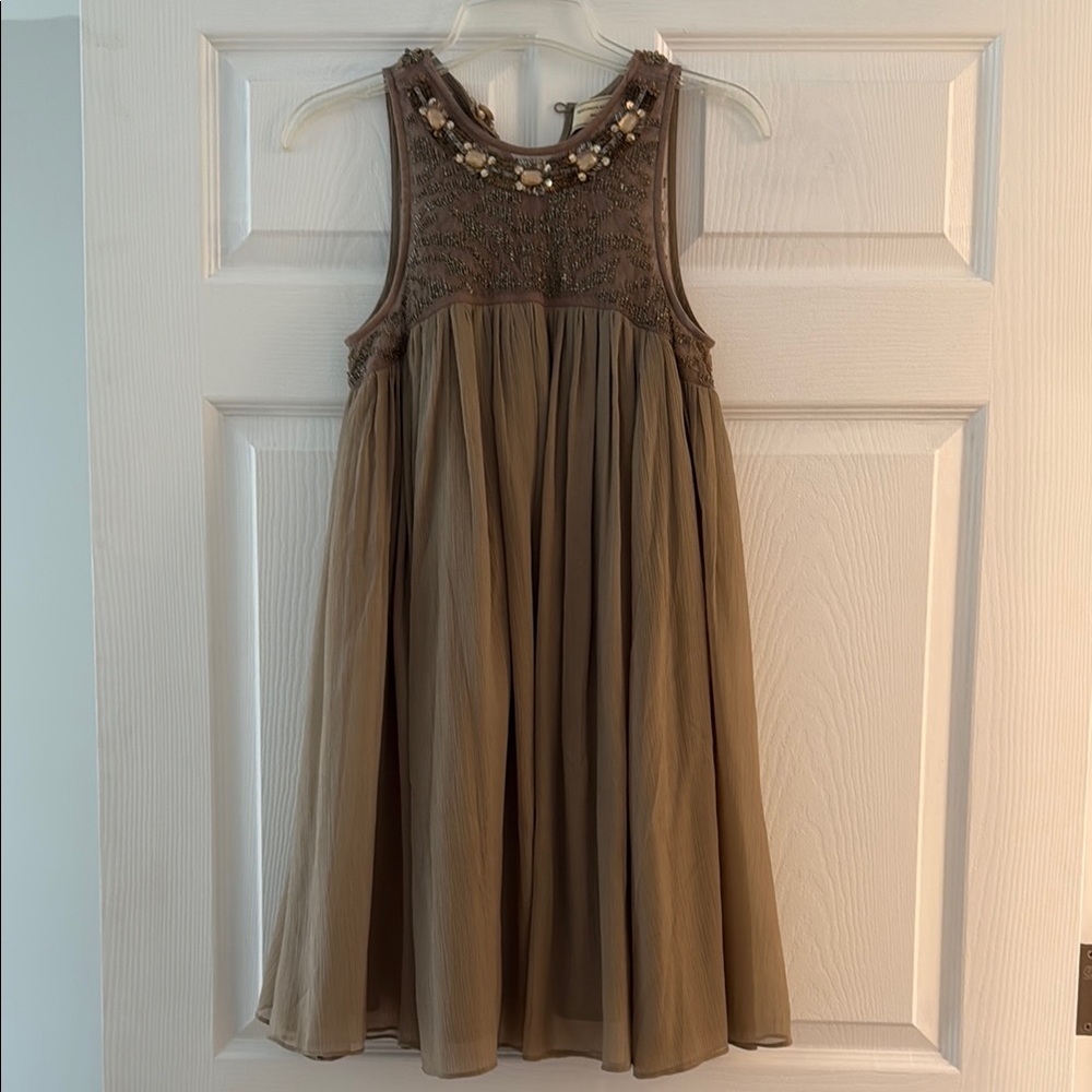 Anthropologie Moullinette Soeurs Taupe Beaded Mini Dress